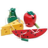 Montessori Kids Educational Toys Fun Wooden toy Worm Eat Fruit Apple pear Early Learning
